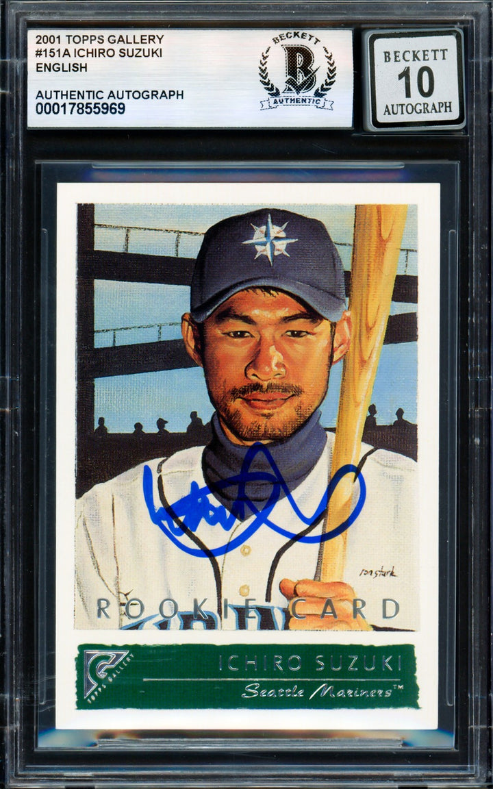 Ichiro Suzuki Auto 2001 Topps Gallery Card 151 Mariners Sig 10 Beckett #17855969