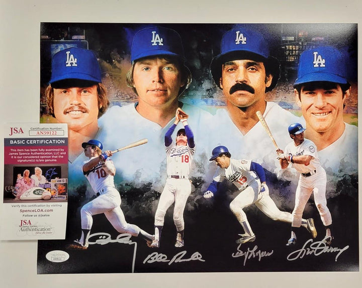 Dodger Infield signed 11x14 Photo #3 Russell Garvey Cey Lopes autograph JSA