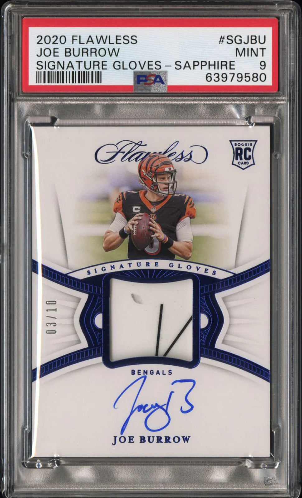 Joe Burrow Autographed 2020 Flawless Signature Gloves Sapphire Rookie Card (PSA)