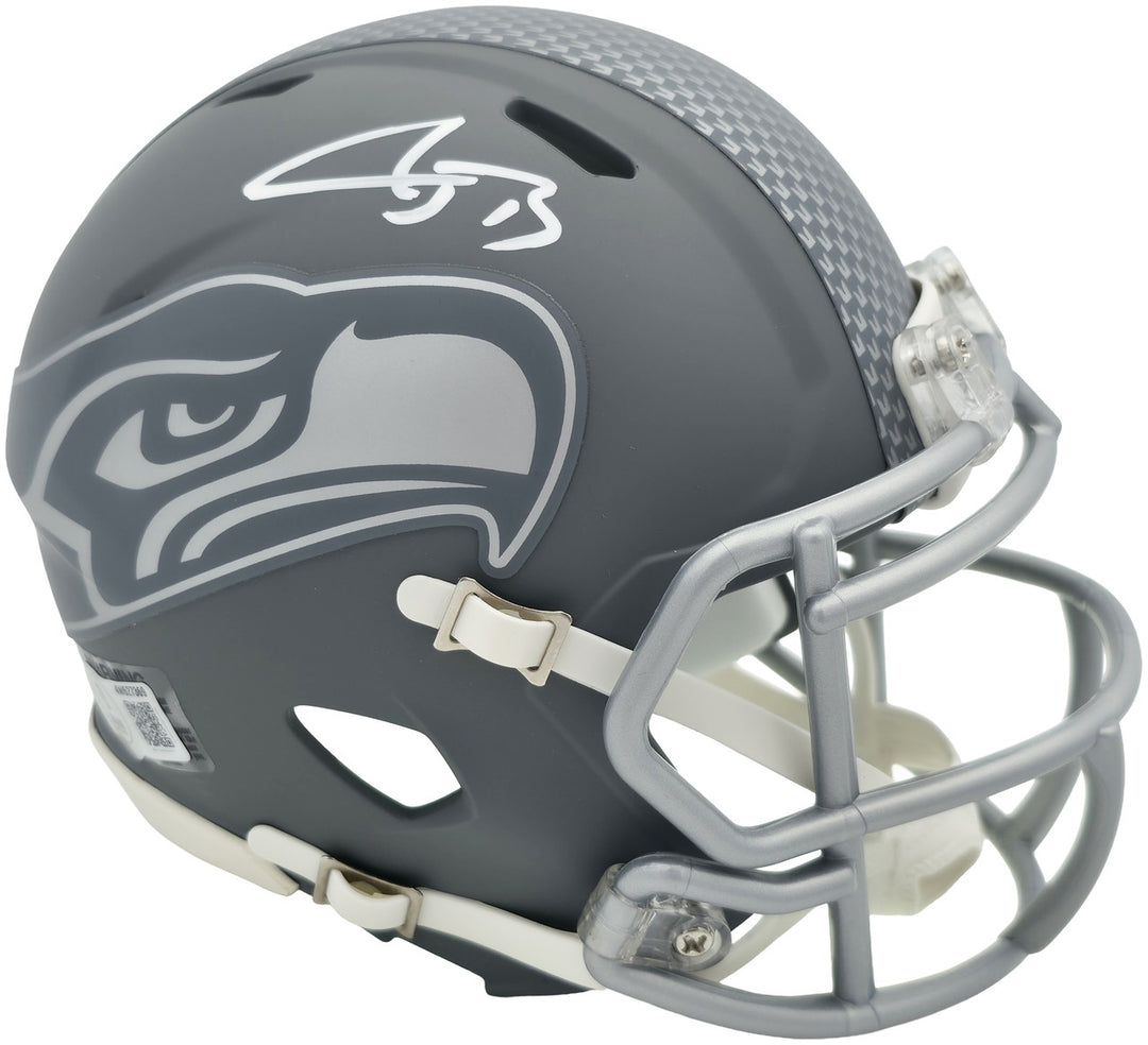 AJ Barner Signed Seattle Seahawks Slate Gray Speed Mini Helmet Beckett Witness