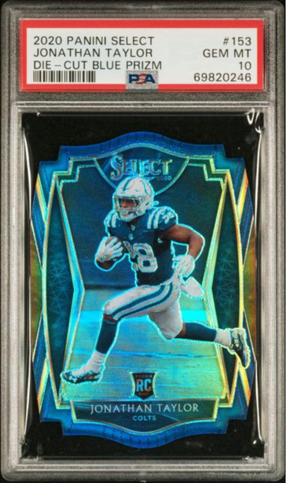 Graded 2020 Panini Select Jonathan Taylor #153 D/C Blue Prizm Rookie Card PSA 10