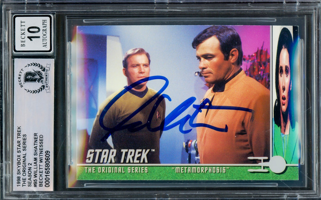 William Shatner Auto 1998 Fleer Skybox Card 95 Star Trek Sig 10 Season 2 Beckett