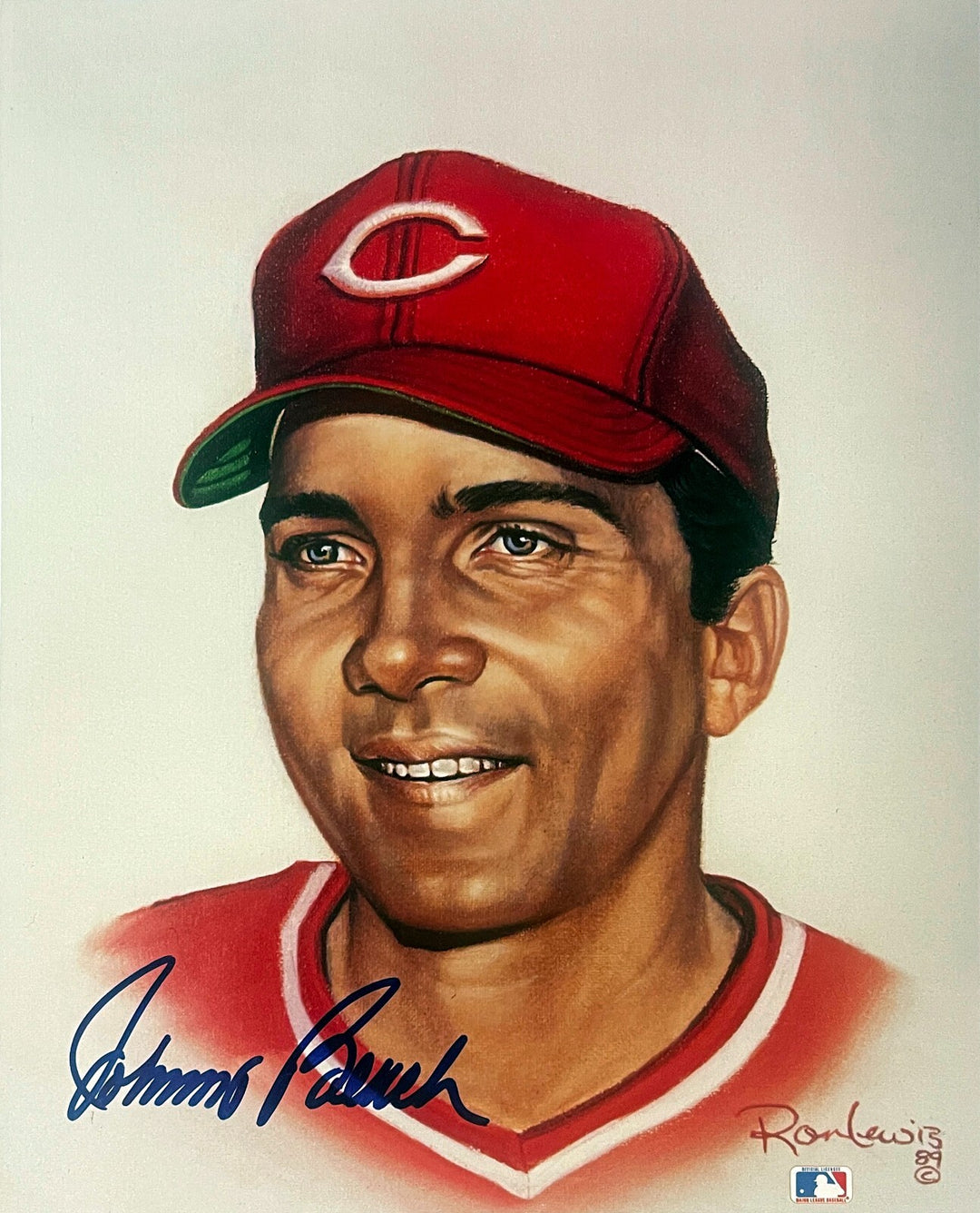 Johnny Bench signed Cincinnati Reds MLB Ron Lewis 89 8x10 Photo- Tuff Stuff COA
