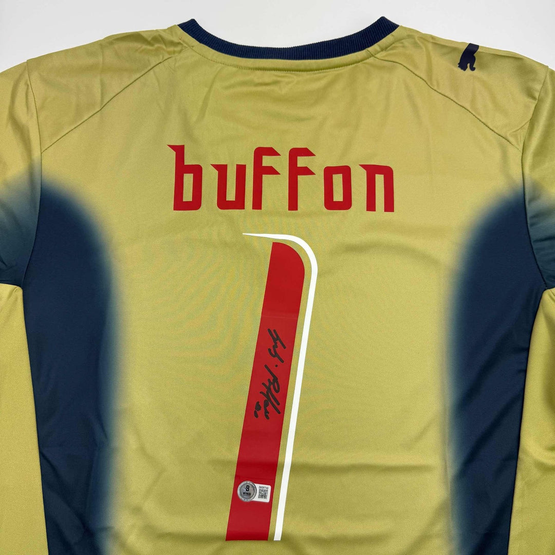 Autographed/Signed Gianluigi Buffon Italy Gold Futbol Jersey Beckett COA