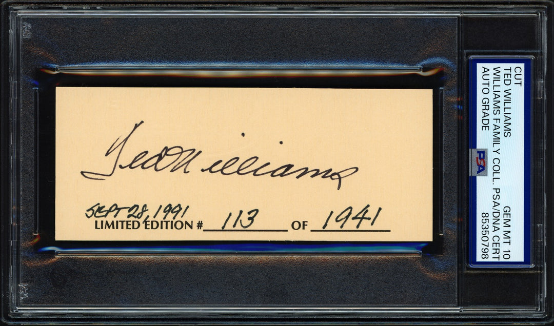 Ted Williams Signed 2x5 Cut Sig Boston Red Sox Auto GM 10 LE #/1941 PSA/DNA