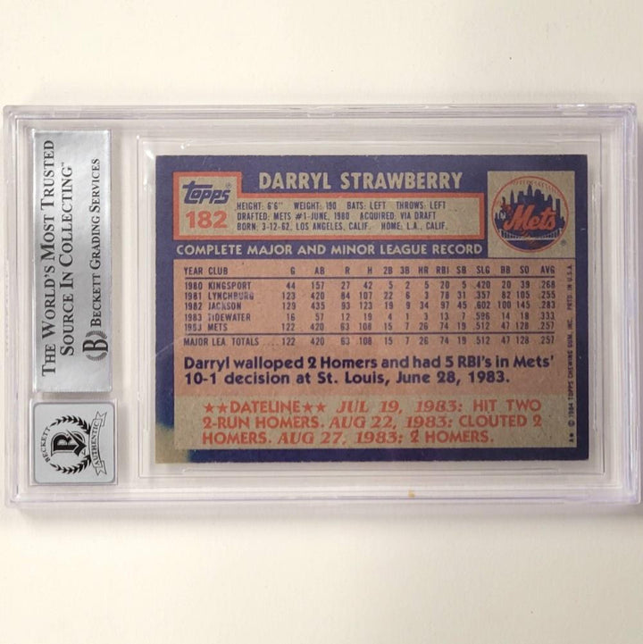 Darryl Strawberry signed 1984 Topps #182 Mets RC rookie card BAS BGS 10 Auto