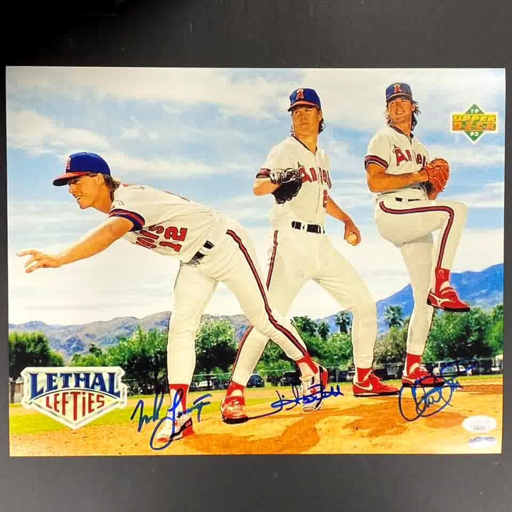 Jim Abbott ~ Mark Langston ~ Chuck Finley signed Angels 11x14 photo auto JSA