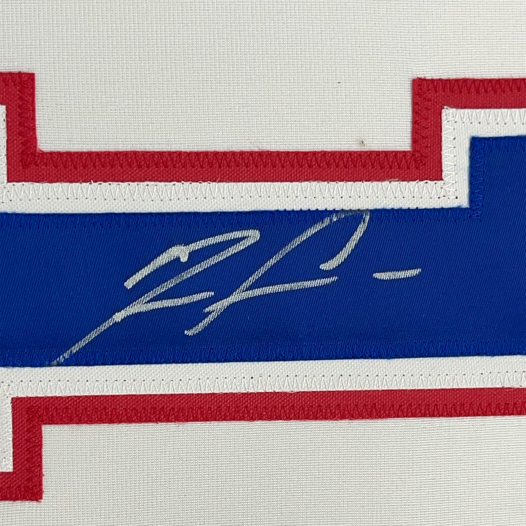 FRAMED Autographed/Signed RONALD ACUNA JR. 33x42 Atlanta Retro Jersey BAS COA
