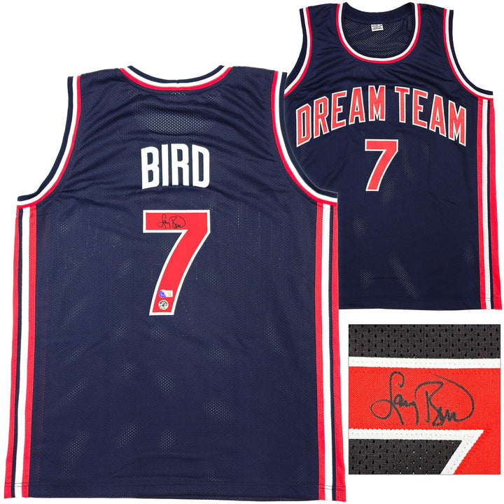 Team USA Larry Bird Autographed Signed Blue Basketball Jersey Beckett