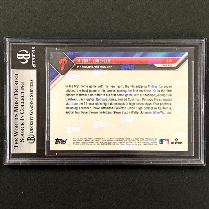 Michael Lorenzen signed 2023 Topps Now No Hitter #685 card red auto Beckett BAS