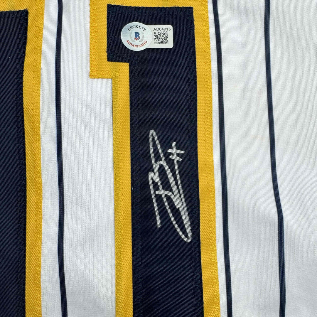 Autographed/Signed Jackson Chourio Milwaukee Pinstripe Jersey Beckett BAS COA