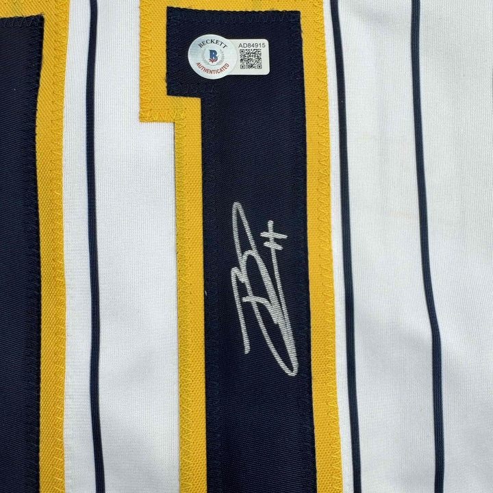 Autographed/Signed Jackson Chourio Milwaukee Pinstripe Jersey Beckett BAS COA