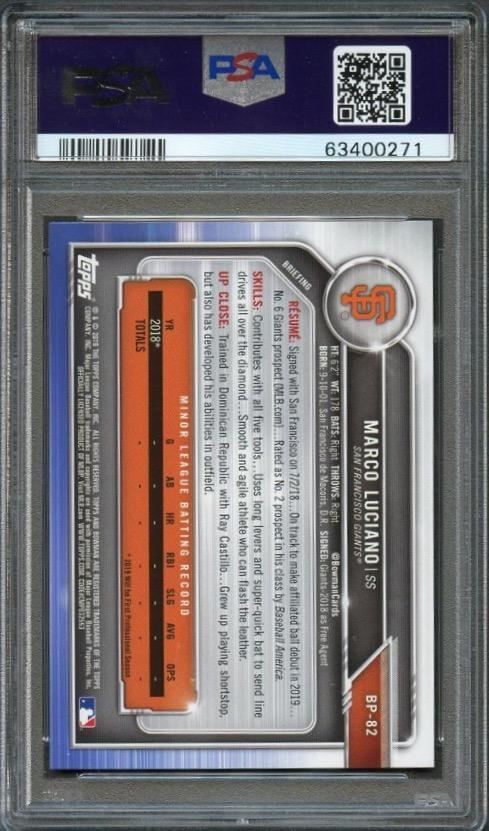 2019 Bowman #BP-82 Marco Luciano Signed Card PSA Slabbed Auto Giants