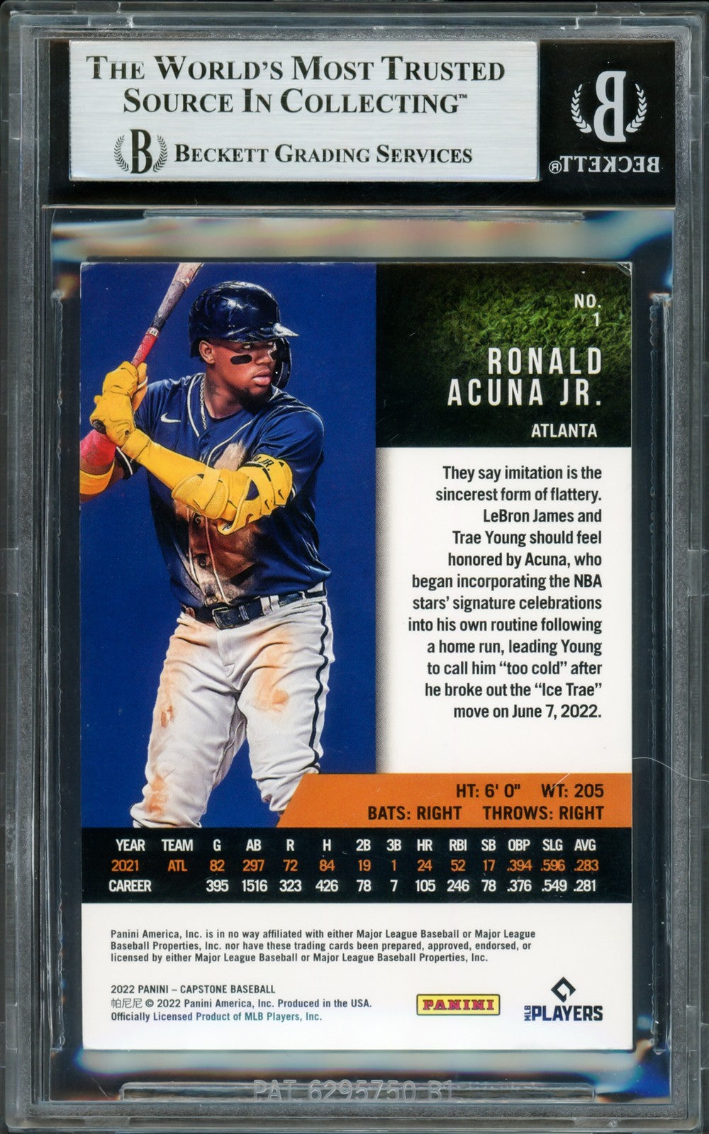 Ronald Acuna Jr. Signed 2022 Panini Capstone Card 1 Braves Beckett #16711175