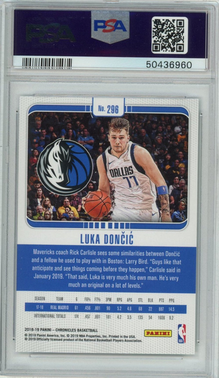 Graded 2018-19 Panini Chronicles Luka Doncic #296 Rookie RC Card PSA 10 Gem Mint