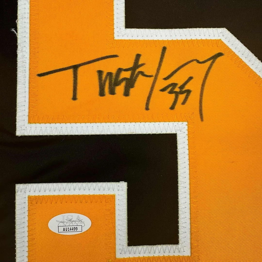Framed Signed Tristan Jarry 35x39 Pittsburgh Black Jersey JSA COA