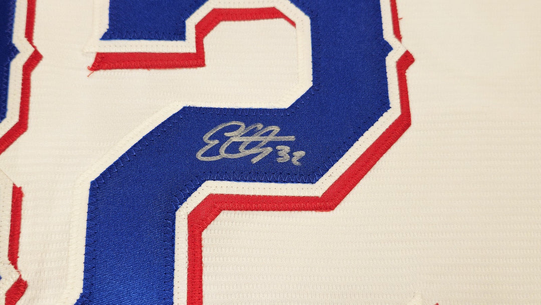 Rangers Evan Carter Auto White Nike Jersey Size 2XLT "23 WS Champs" Beckett Wit