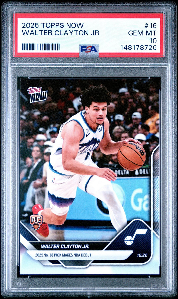 Graded 2025 Topps Now Walter Clayton Jr. #16 Rookie RC Card PSA 10 Gem Mint