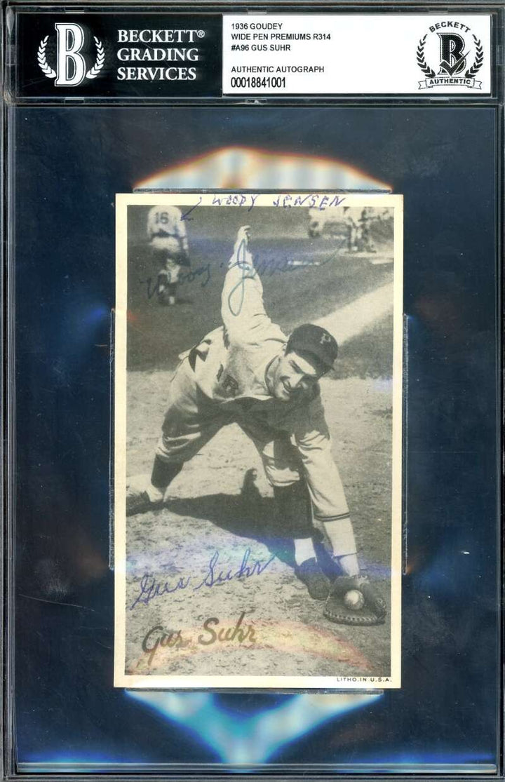 Gus Suhr Beckett BAS Signed 1936 Goudey Wide Pen Premiums R314 Autograph