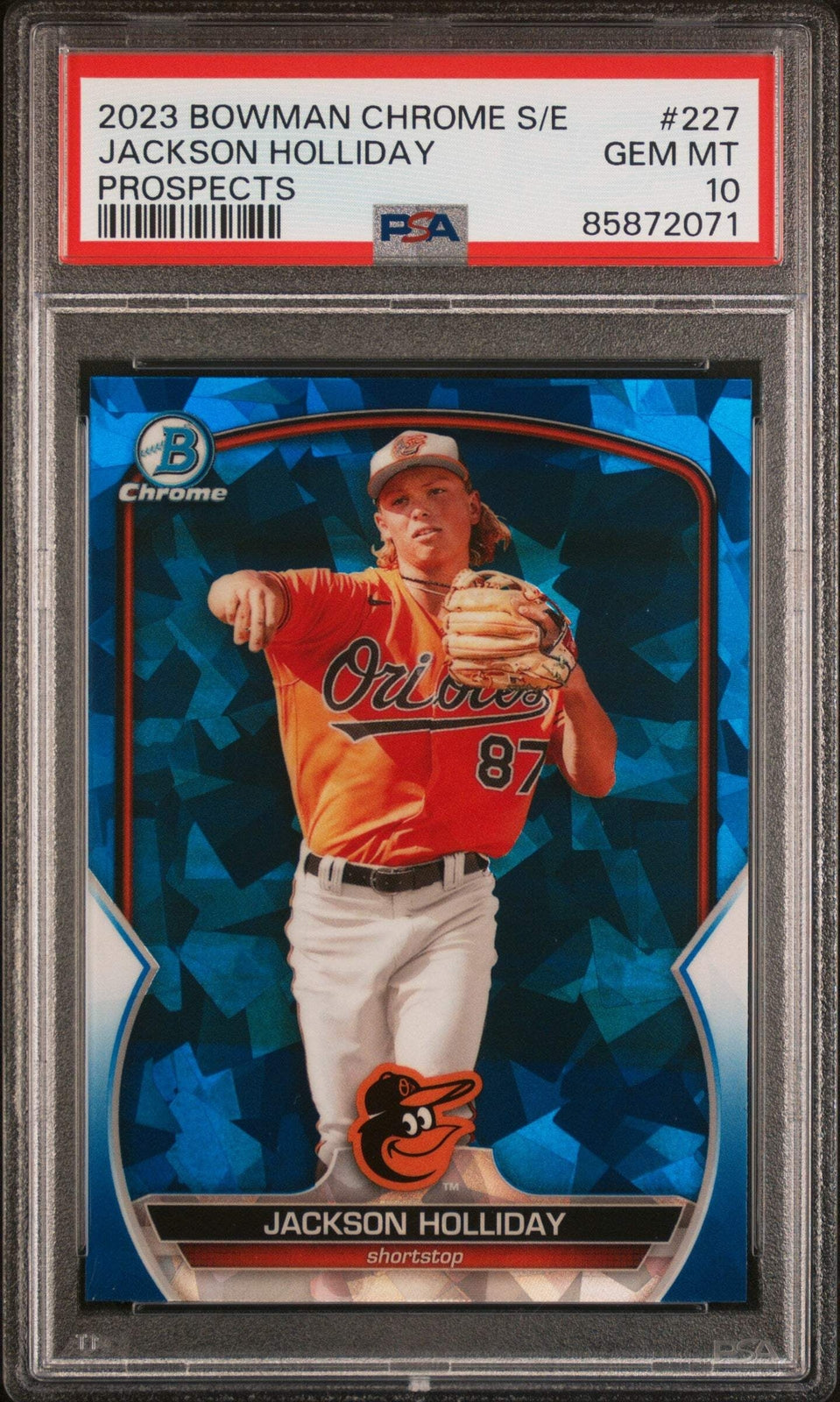 Graded 2023 Bowman Chrome Sapphire Jackson Holliday #227 Prospects Card PSA 10