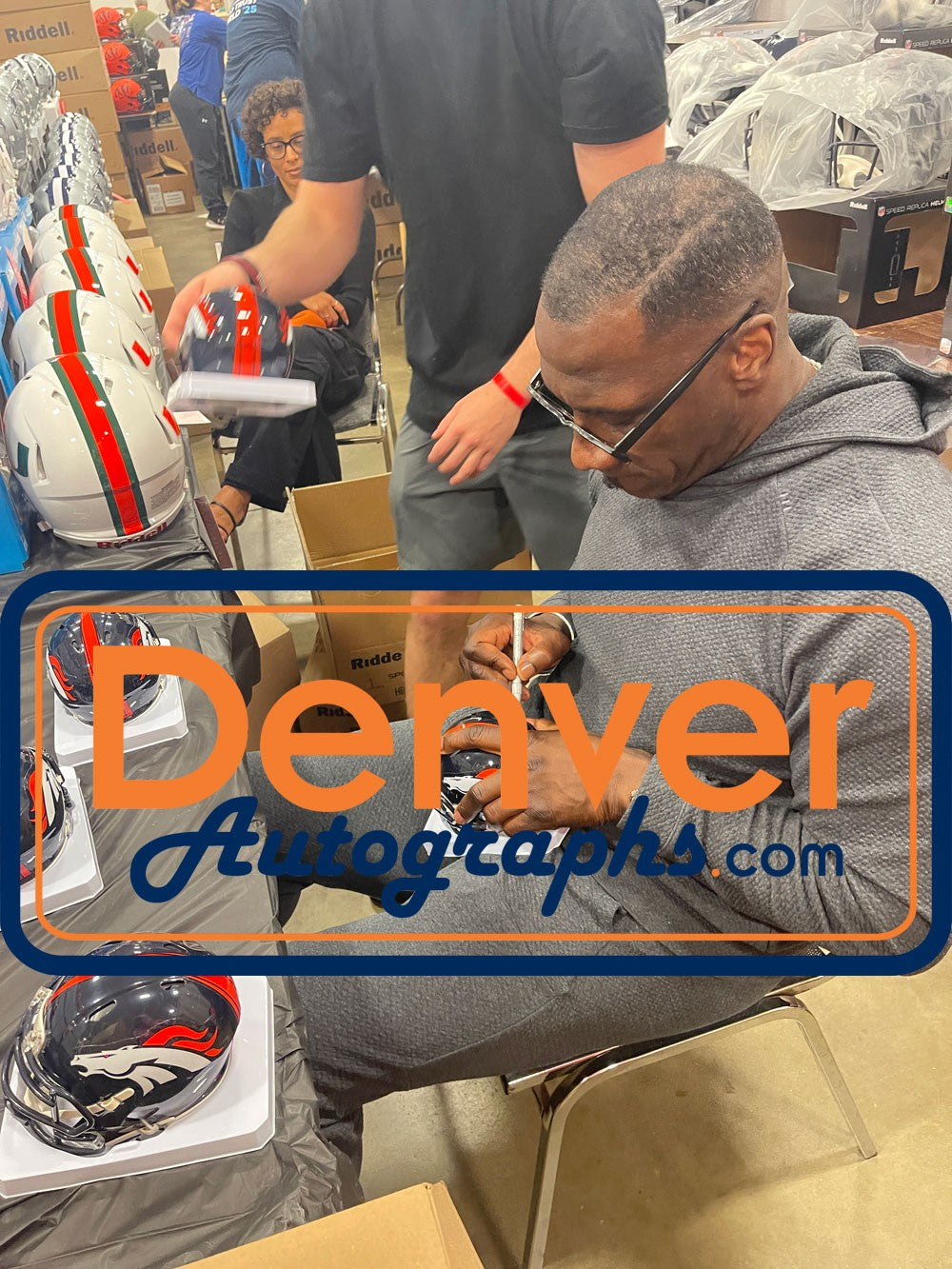 Shannon Sharpe Autographed Denver Broncos TB Mini Helmet Beckett Witness 50802
