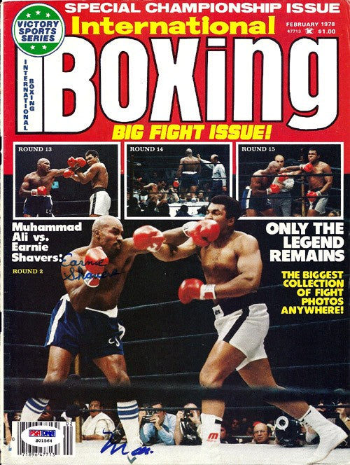 Muhammad Ali & Earnie Shavers Auto International Boxing Magazine Cover PSA/DNA