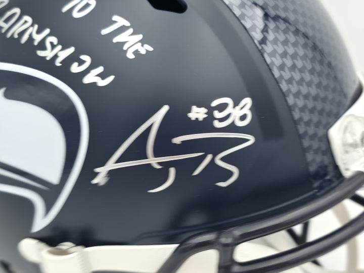 AJ Barner Signed Seahawks Blue Full Sz Speed Rep Helmet Beckett Wit