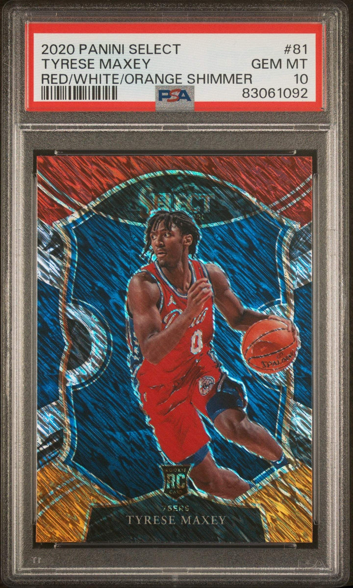 Graded 2020 Select Tyrese Maxey #81 Red/White/Orange Shim Basketball Card PSA 10