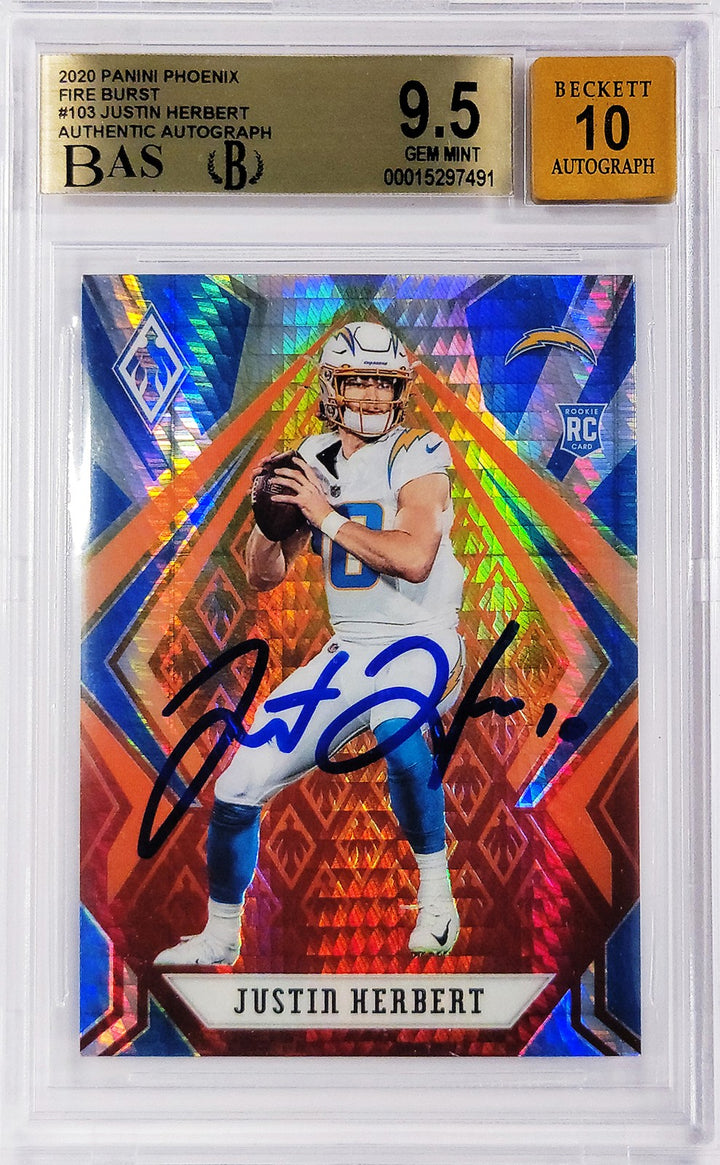 Justin Herbert Auto 2020 Panini Phoenix Fire RC 103 Chargers BGS 9.5 Sig 10