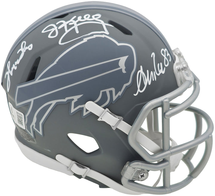 Jim Kelly, Thurman Thomas & Andre Reed Auto Bills Greats Gray Mini Helmet BAS