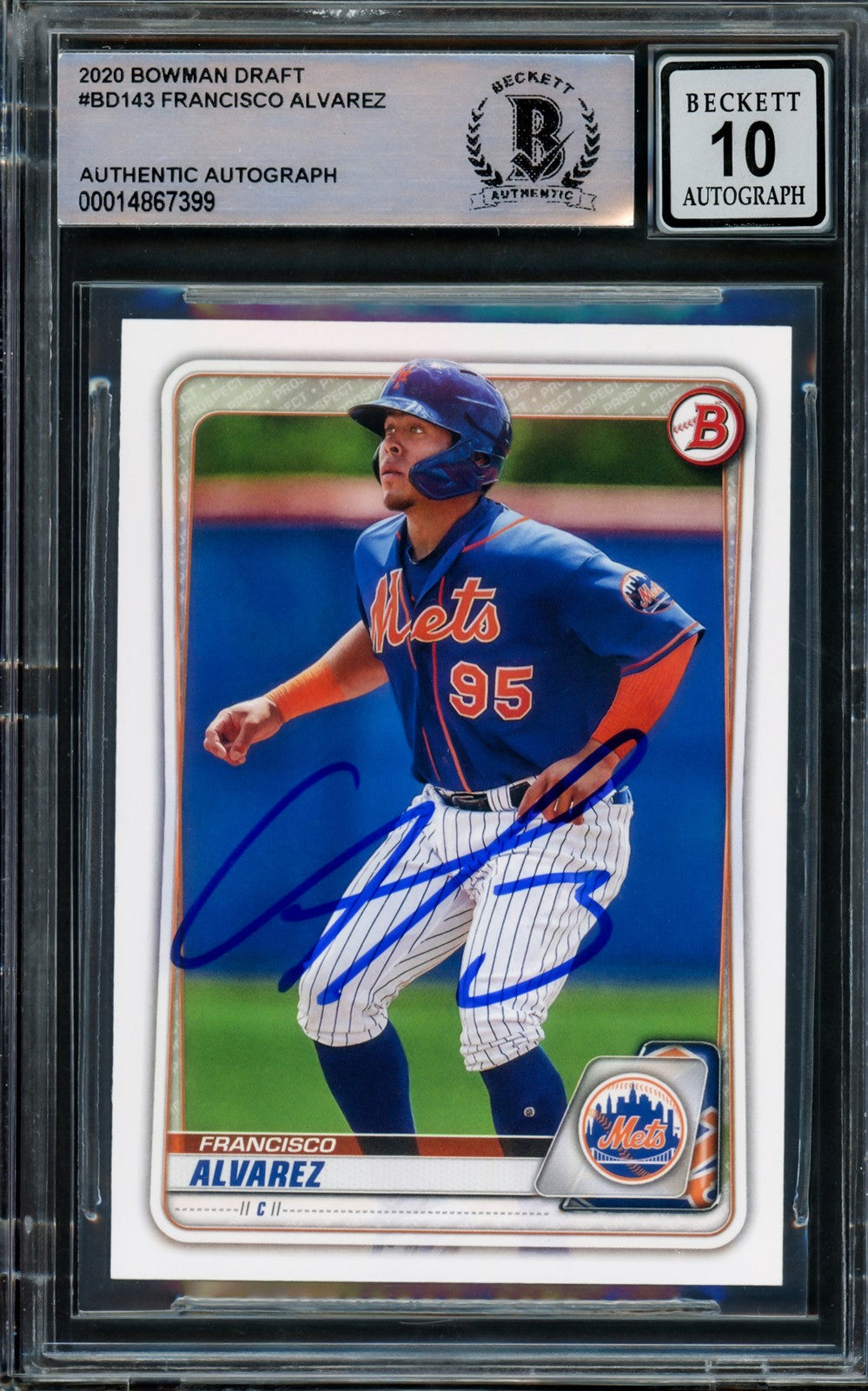 Francisco Alvarez Signed 2020 Bowman Draft RC BD-143 Mets Auto 10 Beckett