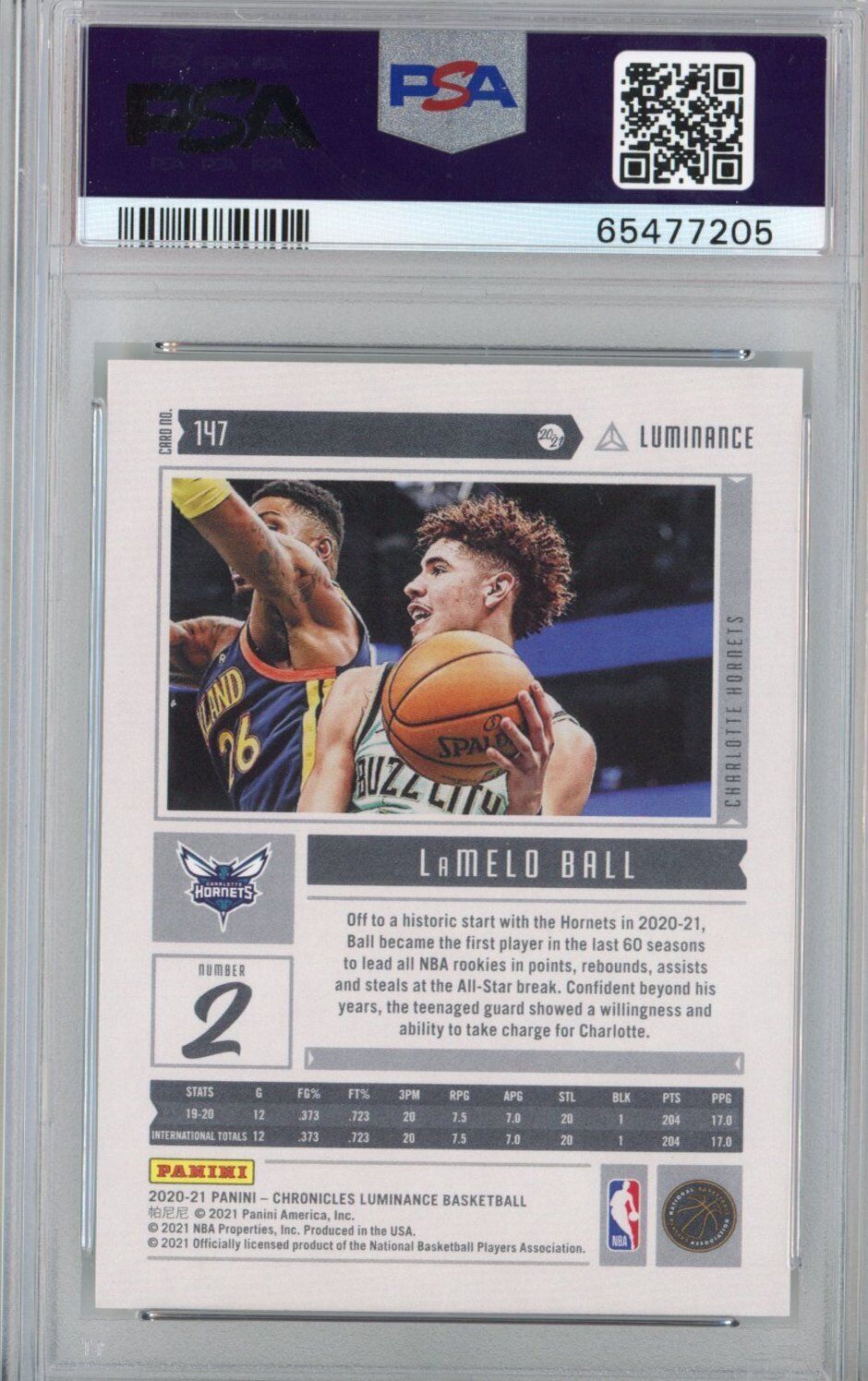 Graded 2020-21 Panini Chronicles LaMelo Ball #147 Rookie RC Card PSA 10 Gem Mint