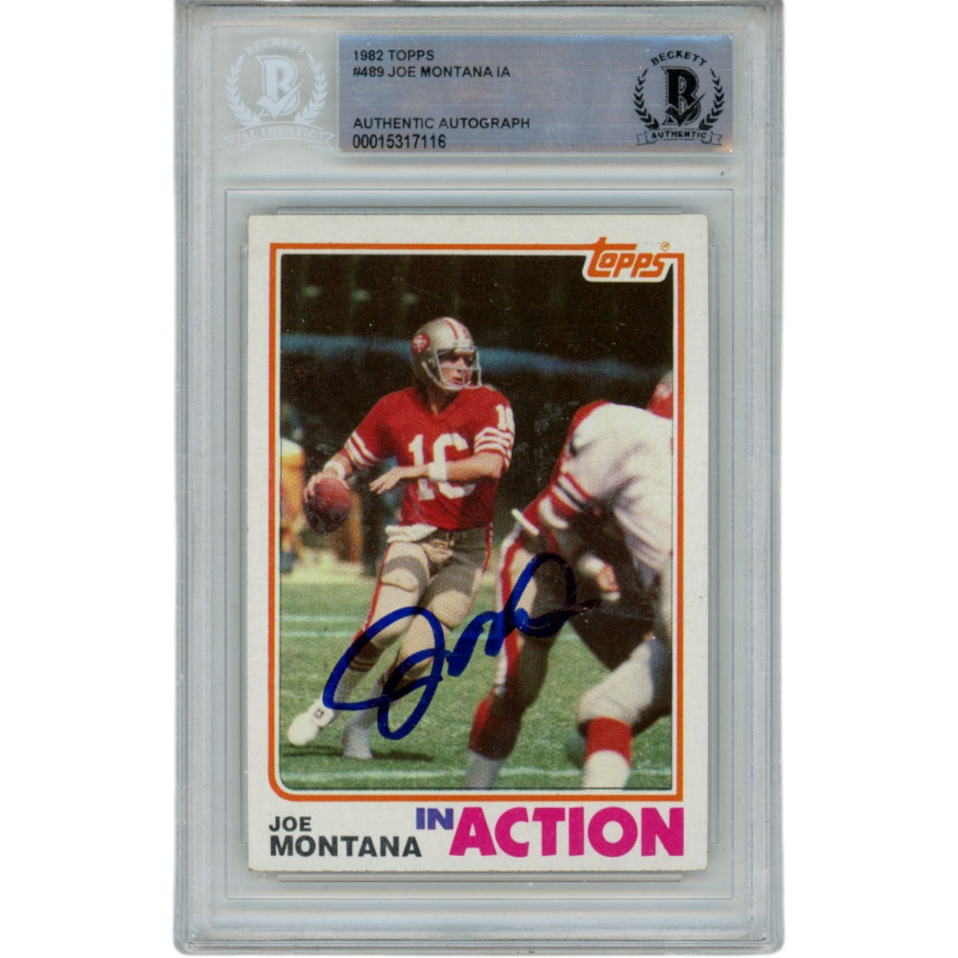 Joe Montana Autographed/Signed 82 Topps #489 Trading Card Slabbed Beckett 51570