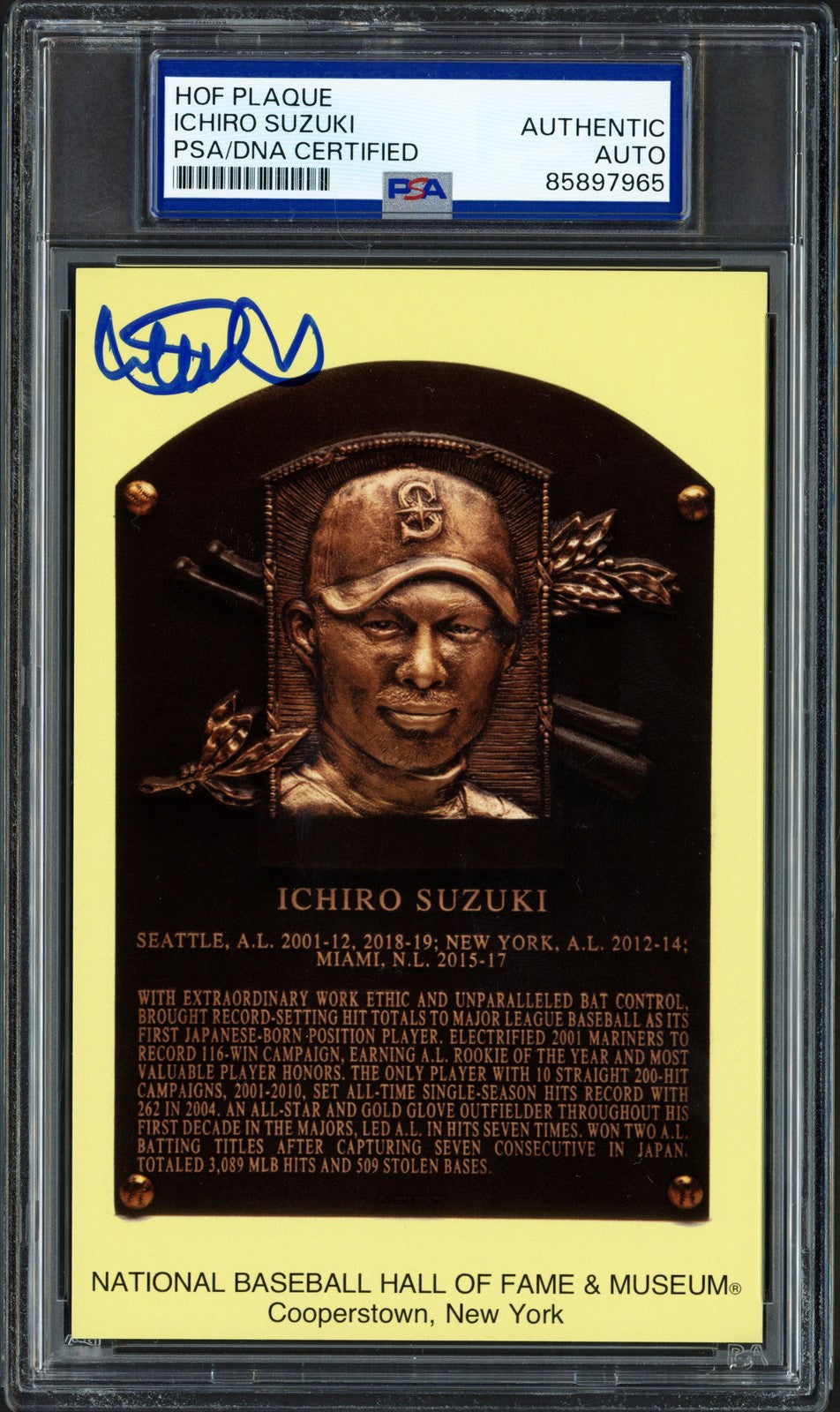 Ichiro Suzuki Signed HOF Plaque Postcard Mariners USA Flag Stamp PSA/DNA