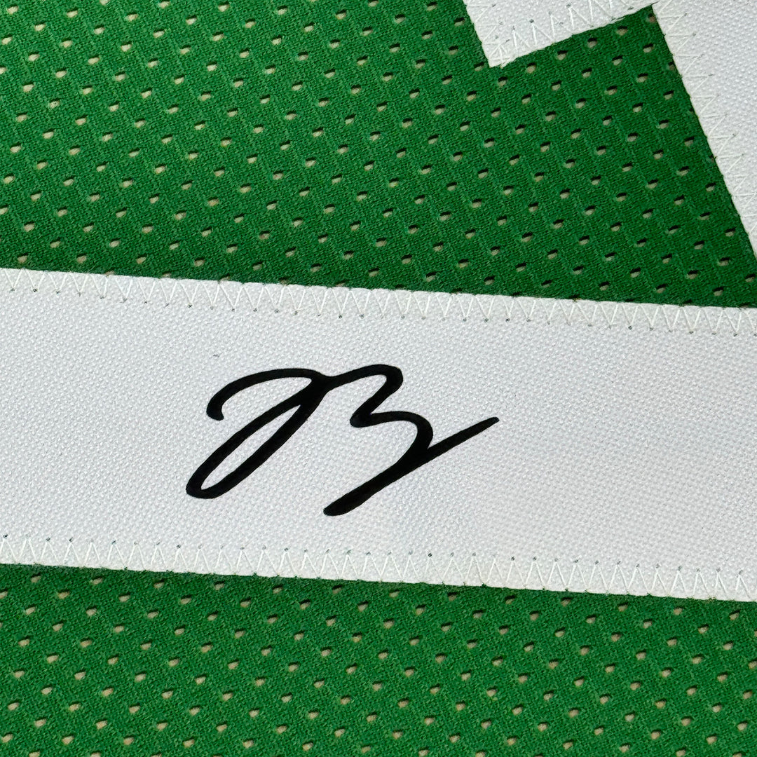 Framed Facsimile Autographed Jaylen Brown 33x42 Green Reprint Laser Auto Jersey