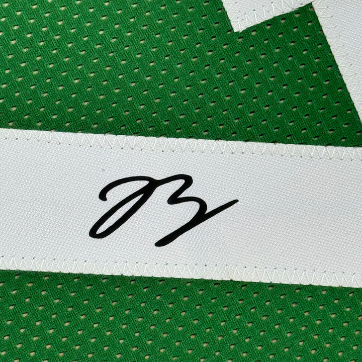 Framed Facsimile Autographed Jaylen Brown 33x42 Green Reprint Laser Auto Jersey