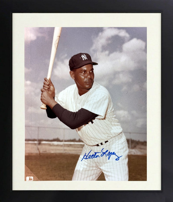 Hector Lopez signed NY Yankees MLB 8x10 Photo minor dings Framed- COA (WS Champ)