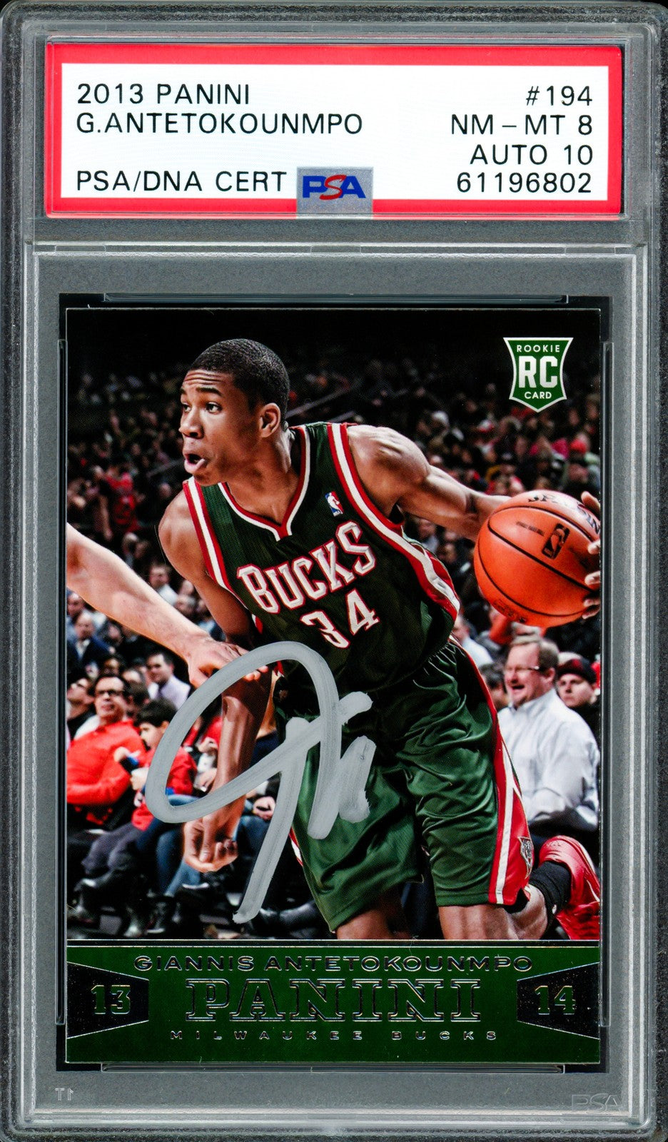 Giannis Antetokounmpo Signed 2013 Panini RC 194 Bucks PSA 8 Auto GM 10 PSA/DNA