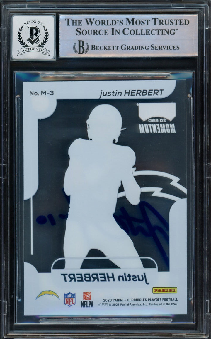 Justin Herbert Signed 2020 Playoff Momentum RC M-3 Chargers Auto GM 10 Beckett