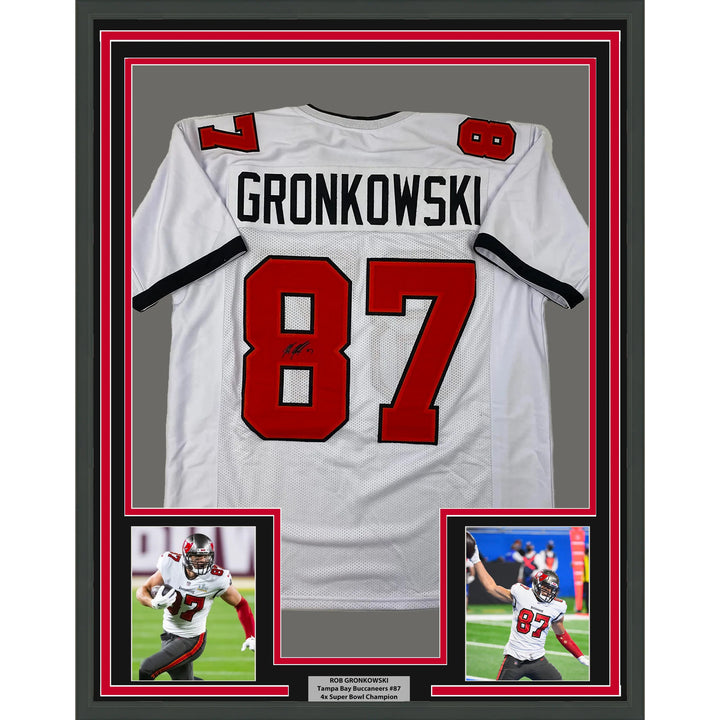 Framed Facsimile Autographed Rob Gronk Gronkowski 33x42 Tampa White Laser Jersey