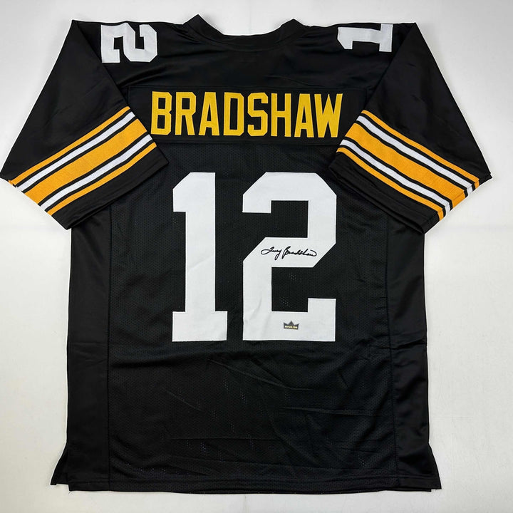 Facsimile Autographed Terry Bradshaw Pittsburgh Black Reprint Jersey Men's XL