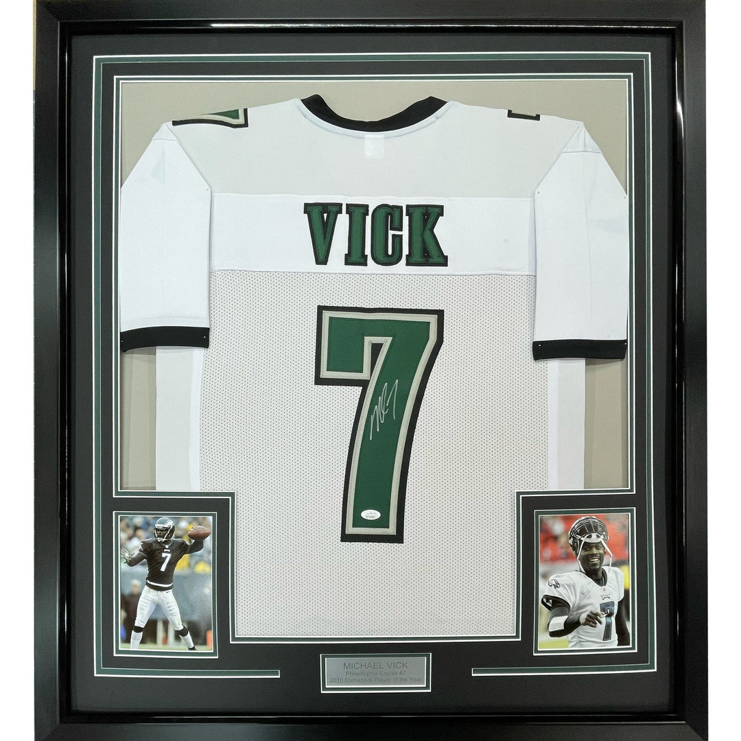 FRAMED Signed MICHAEL VICK 35x39 Philadelphia White Jersey PSA COA