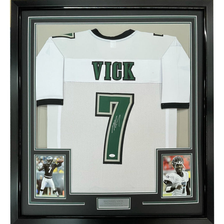 FRAMED Signed MICHAEL VICK 35x39 Philadelphia White Jersey PSA COA