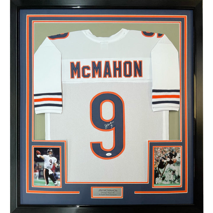 FRAMED Autographed/Signed JIM MCMAHON 33x42 Chicago White Jersey JSA COA