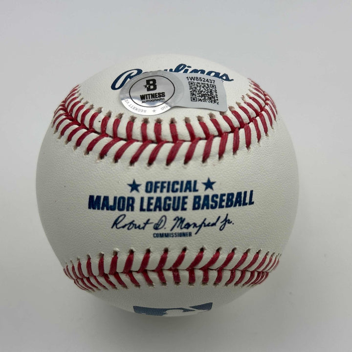 Autographed/Signed Jose Canseco Rawlings ROML Beckett BAS COA