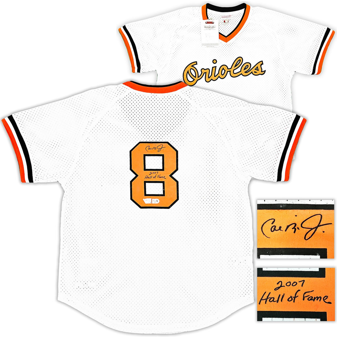 Orioles Cal Ripken Jr Auto White Mitchell Ness BP Jersey L HOF 2007 Fanatics