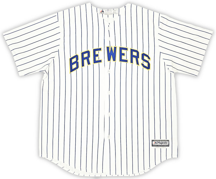 Brewers Christian Yelich Signed White Pinstripe Majestic Jersey Size XL JSA