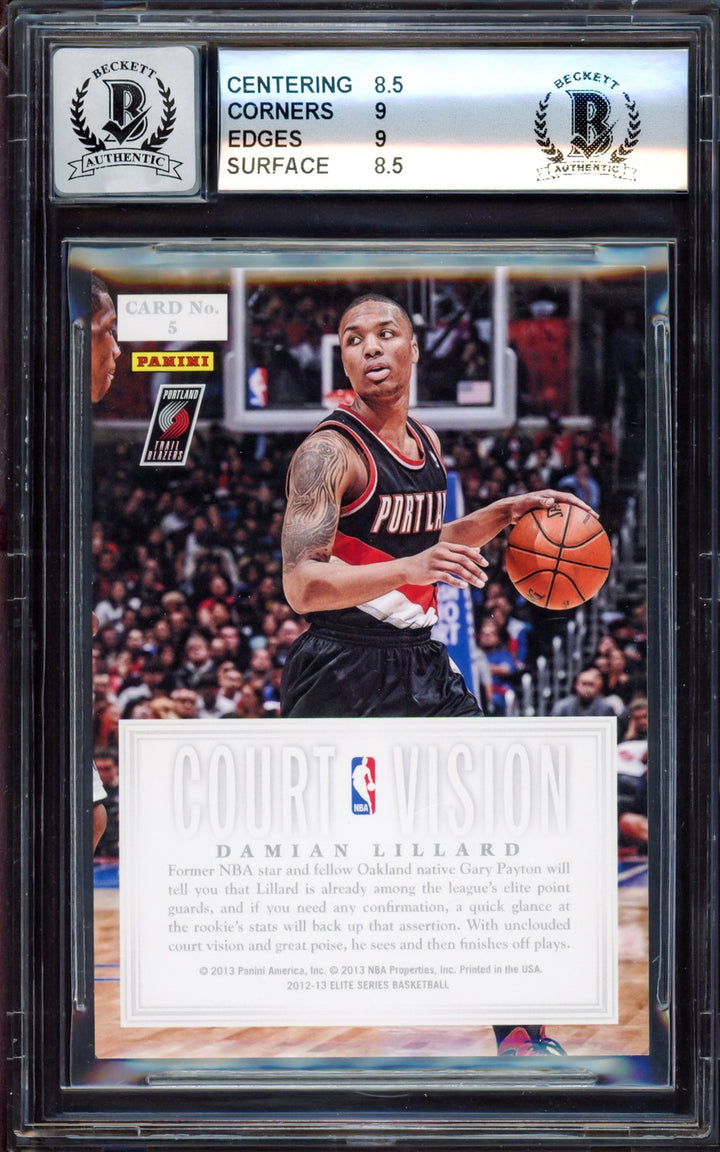 Damian Lillard Signed 2012-13 Panini Elite Court Vision RC 5 BGS 8.5 Sig 10 #/49