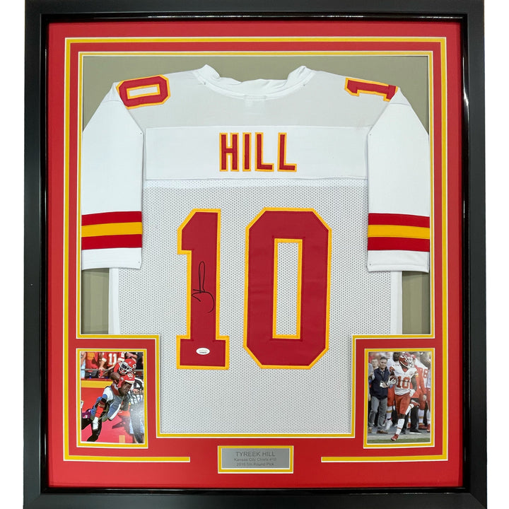FRAMED Autographed/Signed TYREEK HILL 33x42 Kansas City White Jersey JSA COA