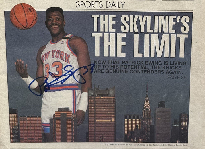 Patrick Ewing Signed Framed First National Newspaper Issue Auto Knicks Steiner